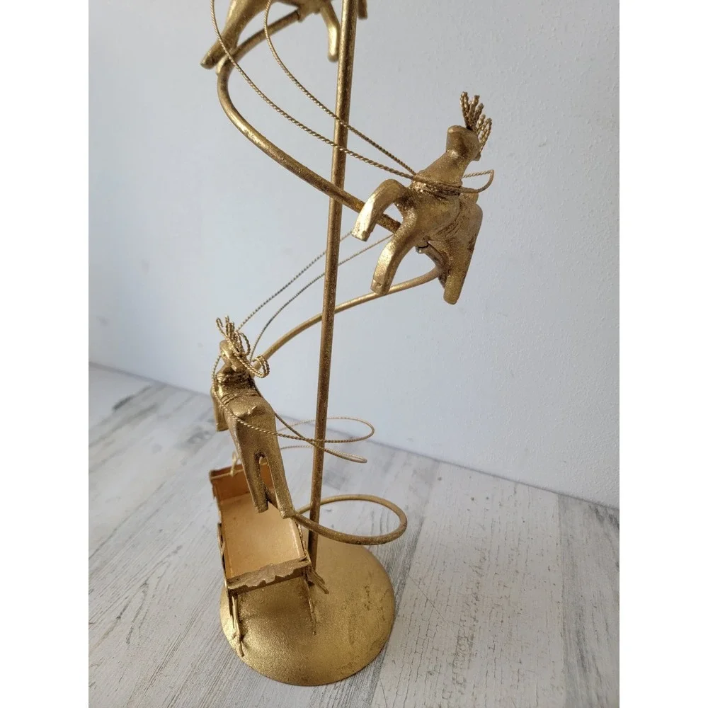 Dept 56 gold medal candlestick holder reindeer‎ Santa Claus Xmas home decor